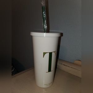 Kate Spade initial T insulated tumbler cup with reusable straw